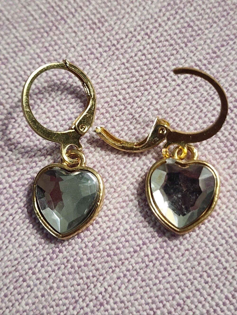 Goldtone Heart Drop Earrings with Crystal Hearts